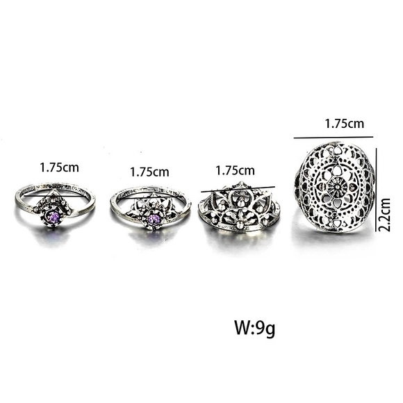 4 piece Boho festival Gypsy lotus midi ring - Picture 6 of 6